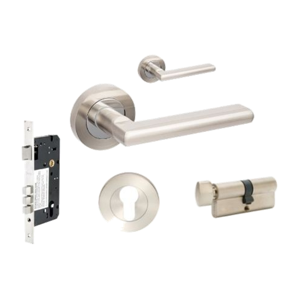 Epic Entrance Set - Includes 10020, 1143, 9035 & 1148 (70mm Key/Turn) in Brushed Nickel / Chrome Plated