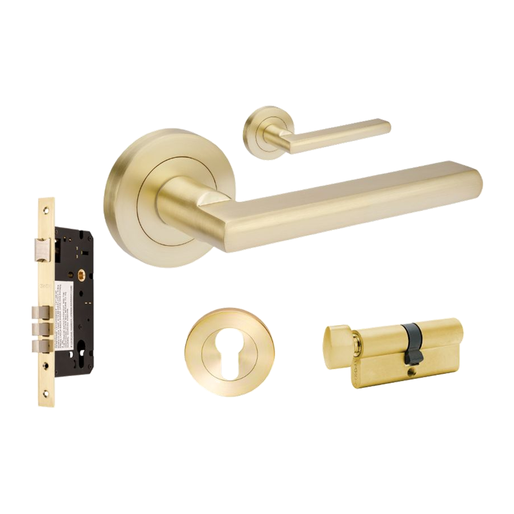 Epic Entrance Set - Includes 10020, 1143, 9035 & 1148 (70mm Key/Turn) in Satin Brass