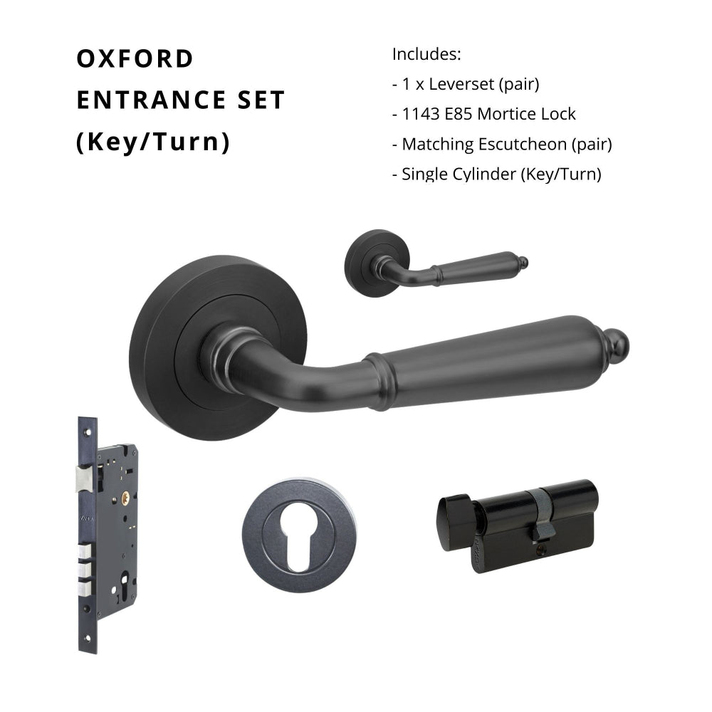 Oxford Entrance Set - Includes 10071, 1143, 7020.2 & 1148 (70mm Key/Turn) in Black