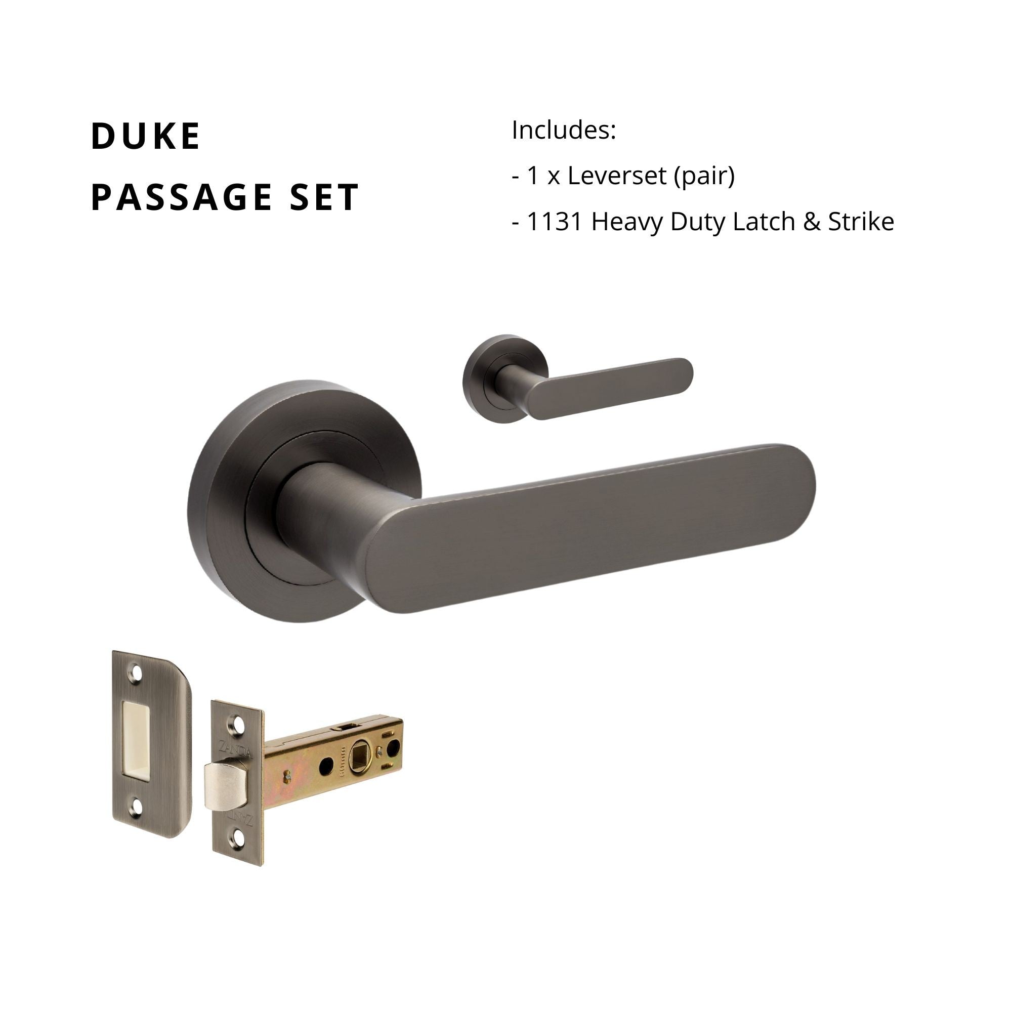 Duke Passage Set, includes Tube Latch in Graphite Nickel