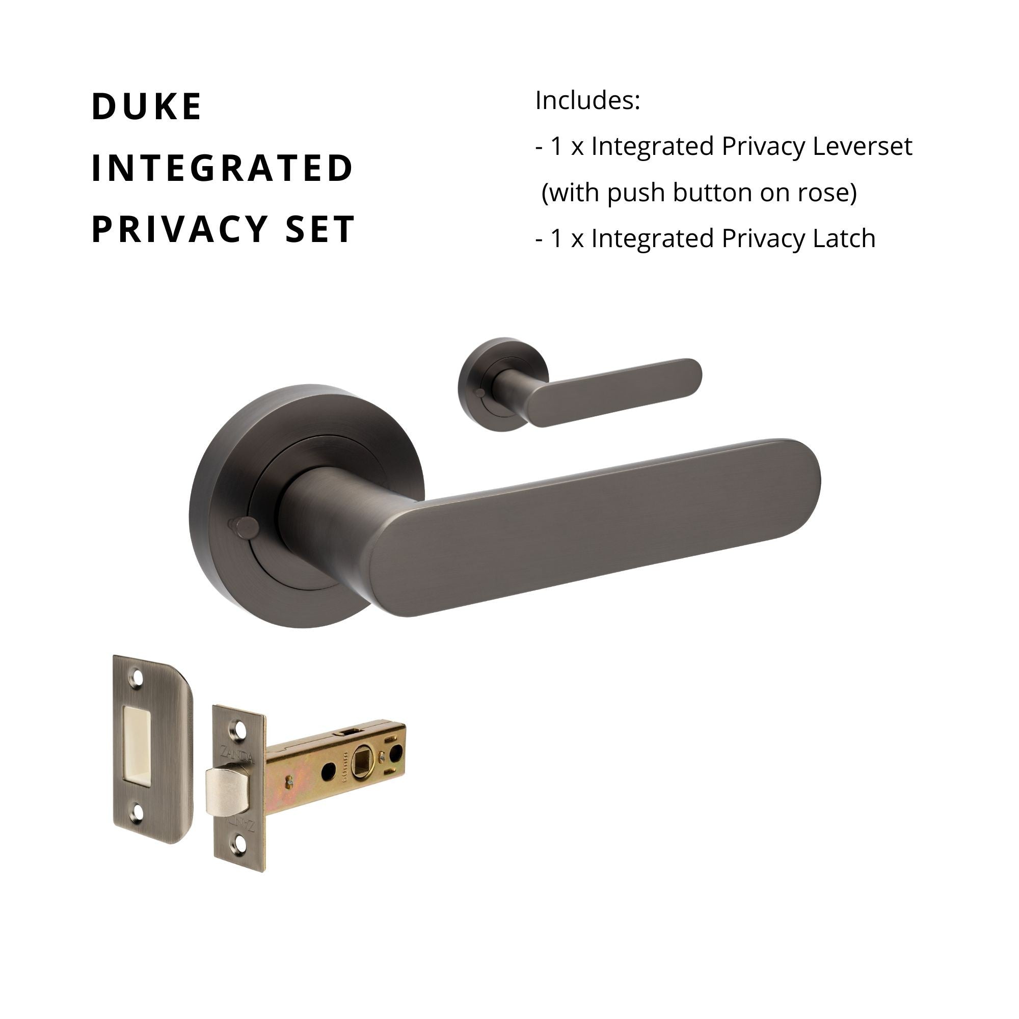 Duke Passage Set with Integrated Privacy, inc. Latch in Graphite Nickel