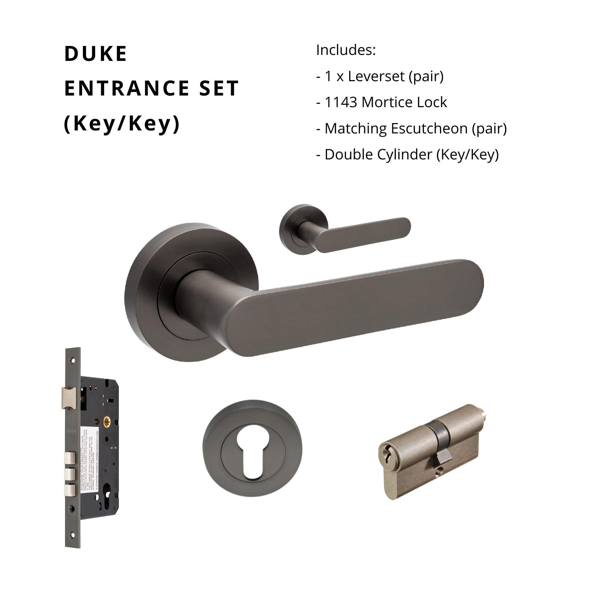 Close-up of Zanda Duke Lever Set in green finish, showing detailed handles and latch mechanism on a white background.