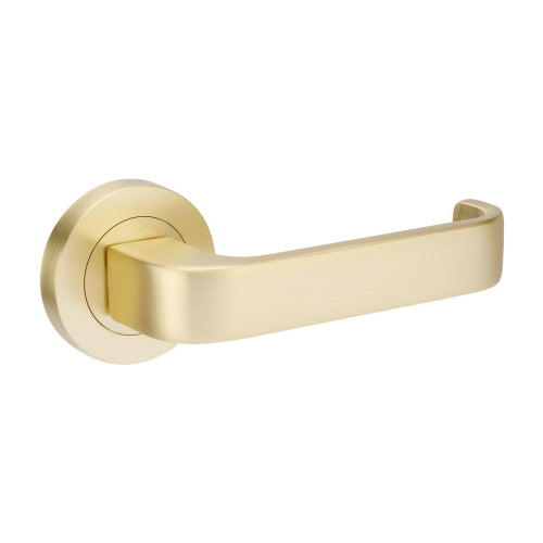 Streamline Round Rose Leverset in Satin Brass