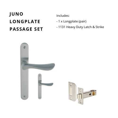 Juno Longplate Passage Set, Inlcudes 1131 Latch in Brushed Nickel