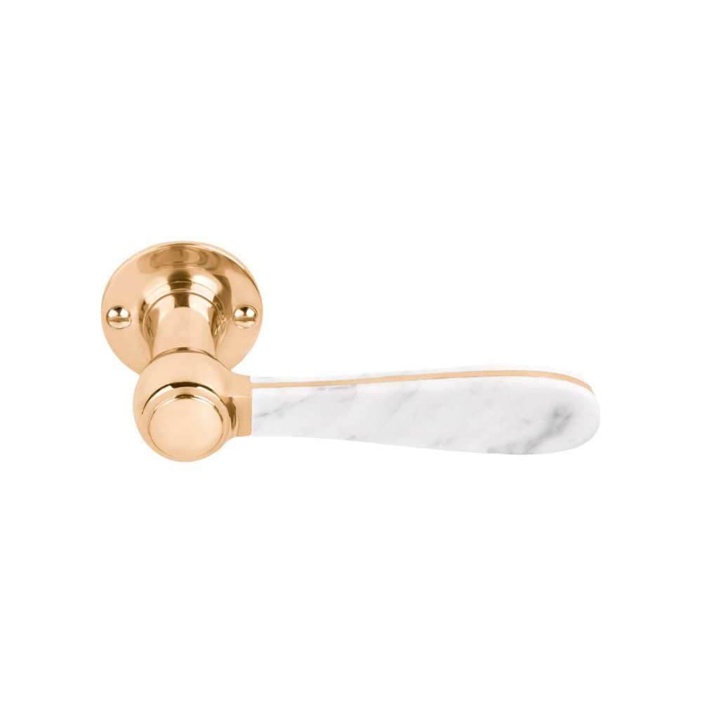 BOSCO LZ100MA-G sprung lever handle on rose brass unlacquered / Carrara marble in Brass Unlacquered / Carrara Marble