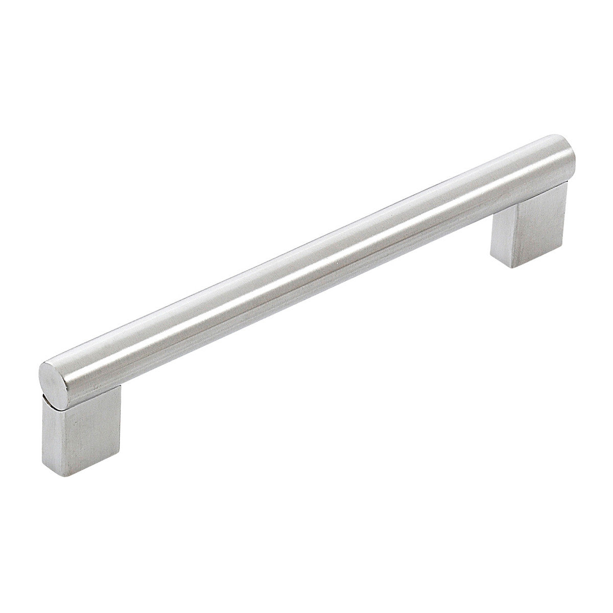 Momo BARLETTA cabinet pull handle in stainless steel with a sleek, modern design, mounted on a cabinet door.