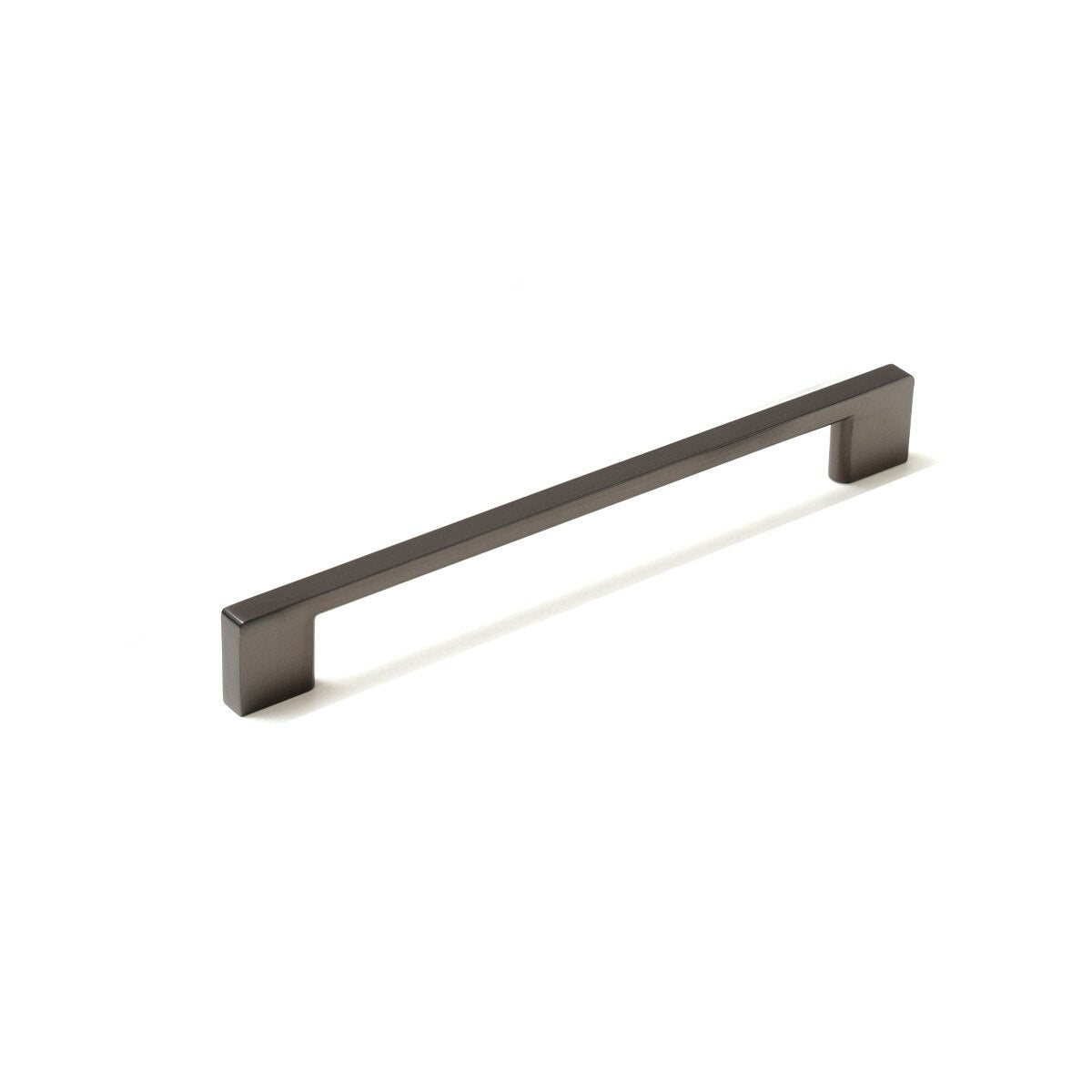 Momo LIVORNO cabinet pull handle in matte nickel finish, shown on a wooden cabinet door.