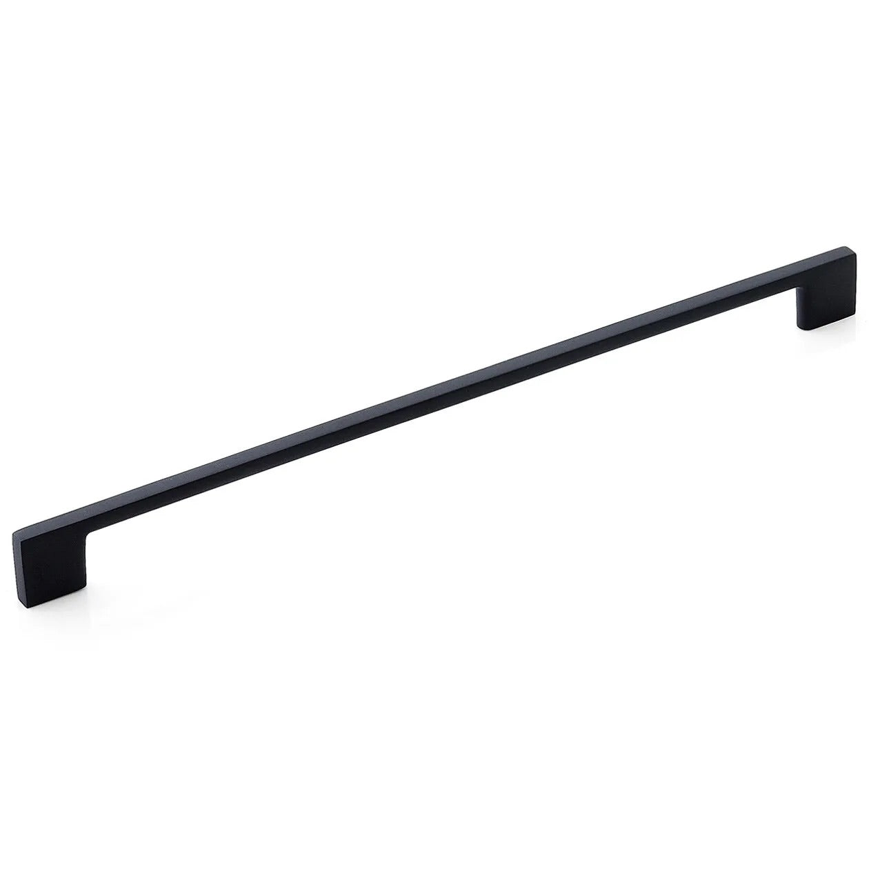 Momo LIVORNO cabinet pull handle with a modern black finish and sleek design, mounted on a cabinet door.