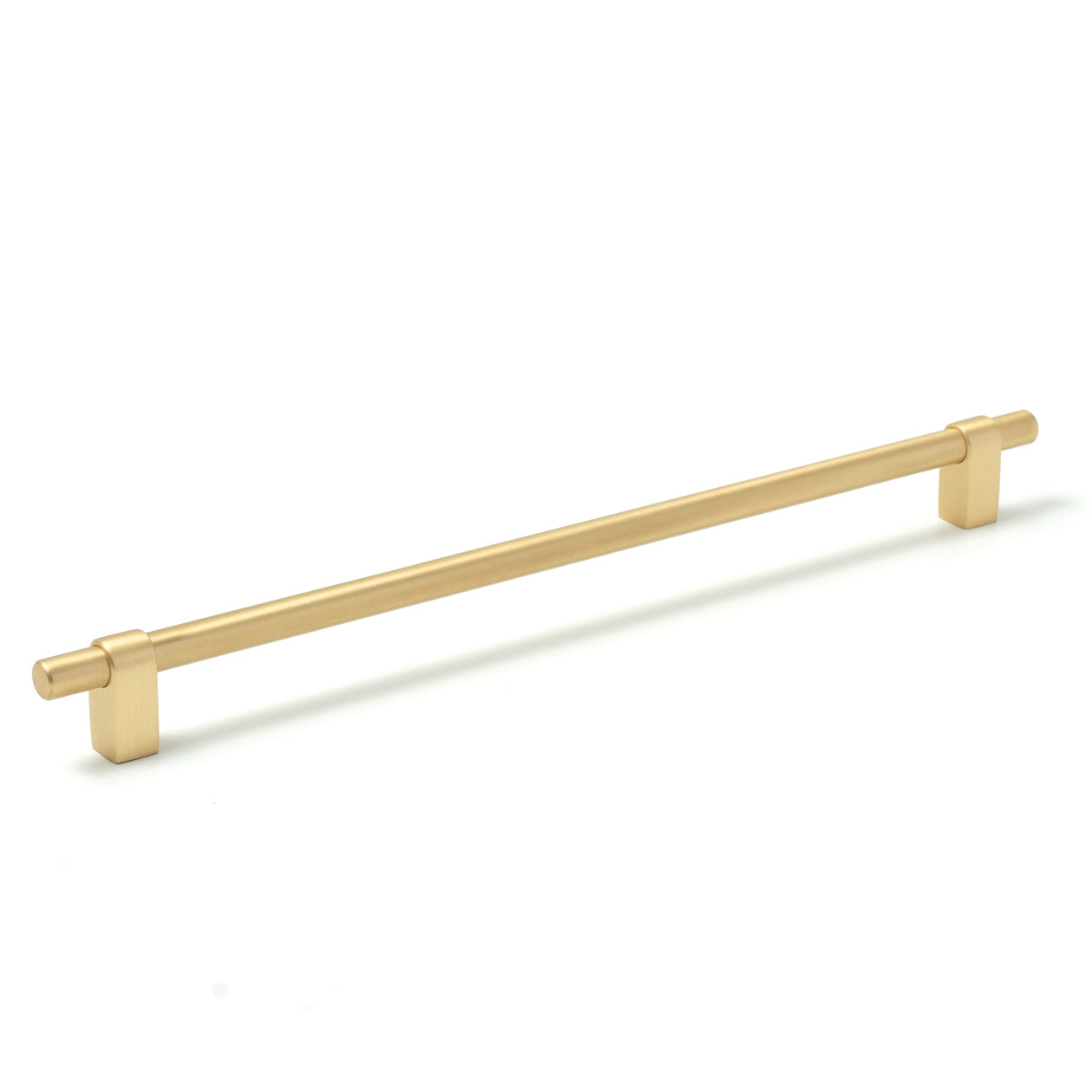 Momo MAIDA cabinet pull handle in black satin finish, mounted on a wooden cabinet door, showcasing sleek modern hardware.