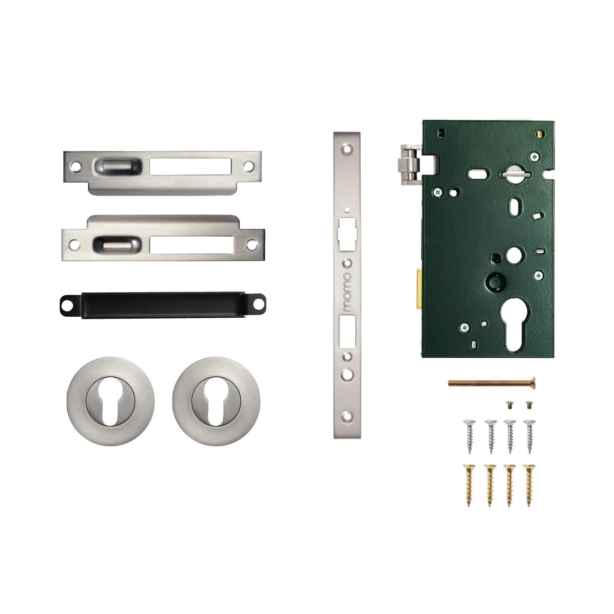 MOMO ROLLER MORTICE ENTRANCE SET - DULL BRUSHED NICKEL in Dull Brushed Nickel
