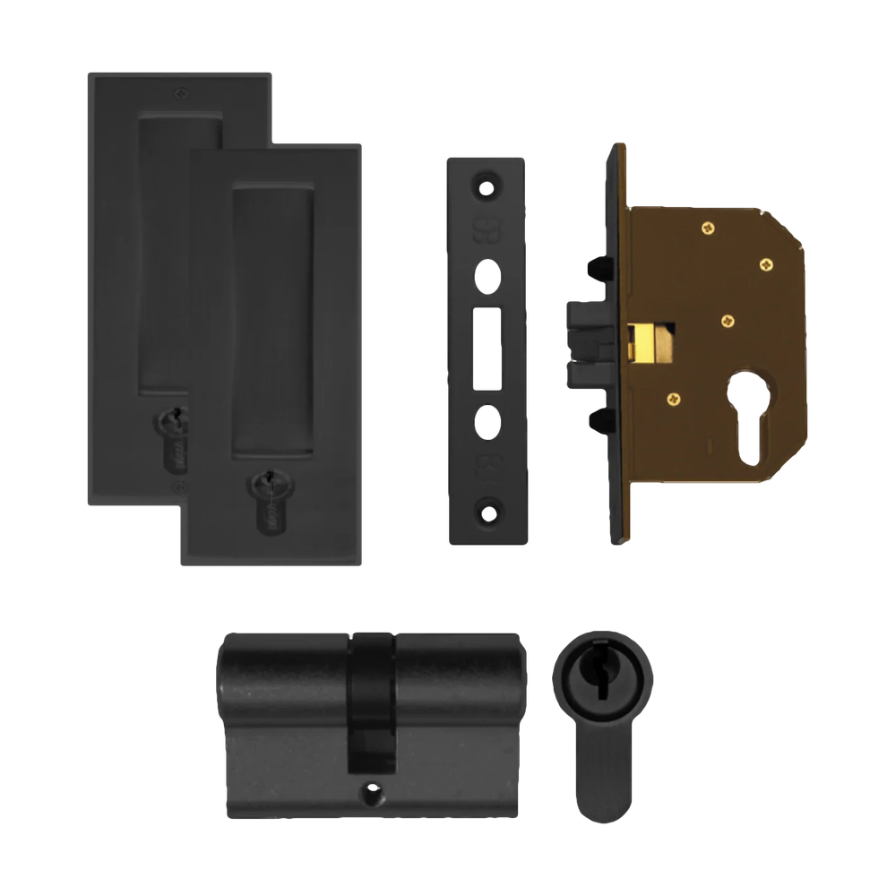 Superior Brass sliding door euro mortice lock kit with 45mm backset, suitable for architectural hardware installations.