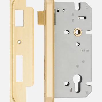 Mortice Lock Euro Rebated Brushed Gold PVD CTC85mm Backset 60mm in Brushed Gold PVD