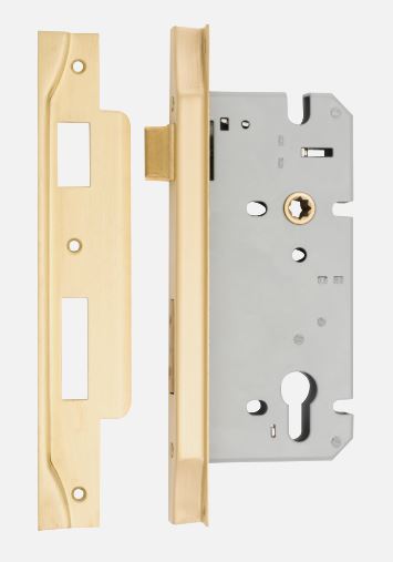 Mortice Lock Euro Rebated Brushed Gold PVD CTC85mm Backset 60mm in Brushed Gold PVD