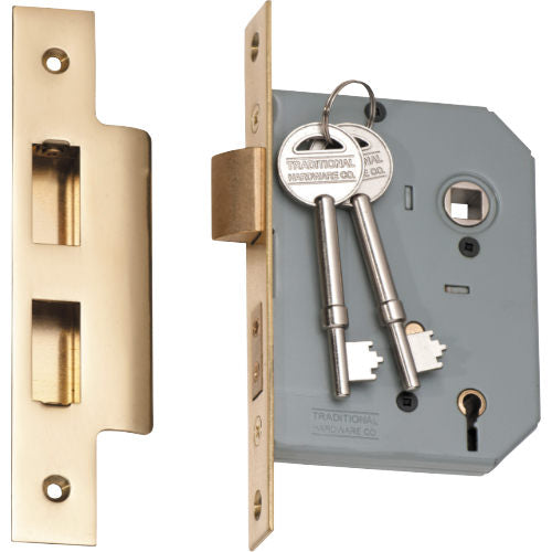 Mortice Lock 5 Lever Polished Brass CTC57mm Backset 57mm in Polished Brass