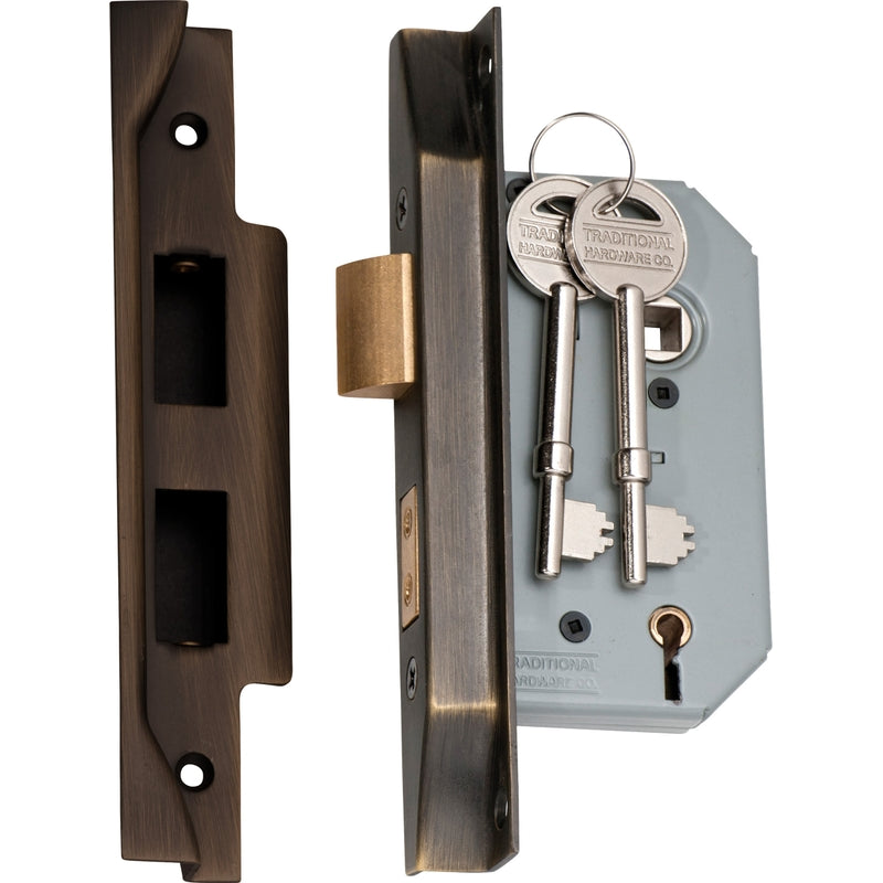 Mortice Lock 5 Lever Rebated Antique Brass CTC57mm Backset 46mm in Antique Brass
