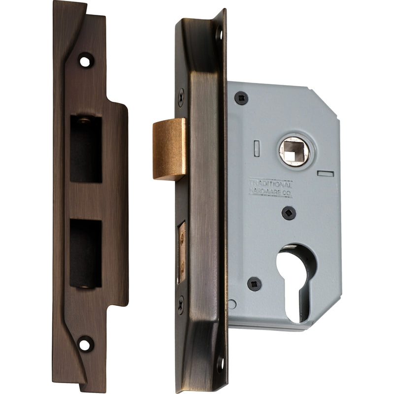 Mortice Lock Euro Rebated Antique Brass CTC47.5mm Backset 46mm in Antique Brass