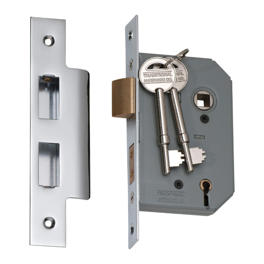 Mortice Lock 5 Lever Chrome Plated CTC57mm Backset 46mm in Chrome Plated