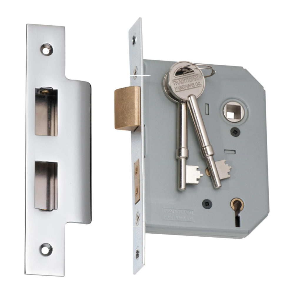 Mortice Lock 5 Lever Chrome Plated CTC57mm Backset 57mm in Chrome Plated