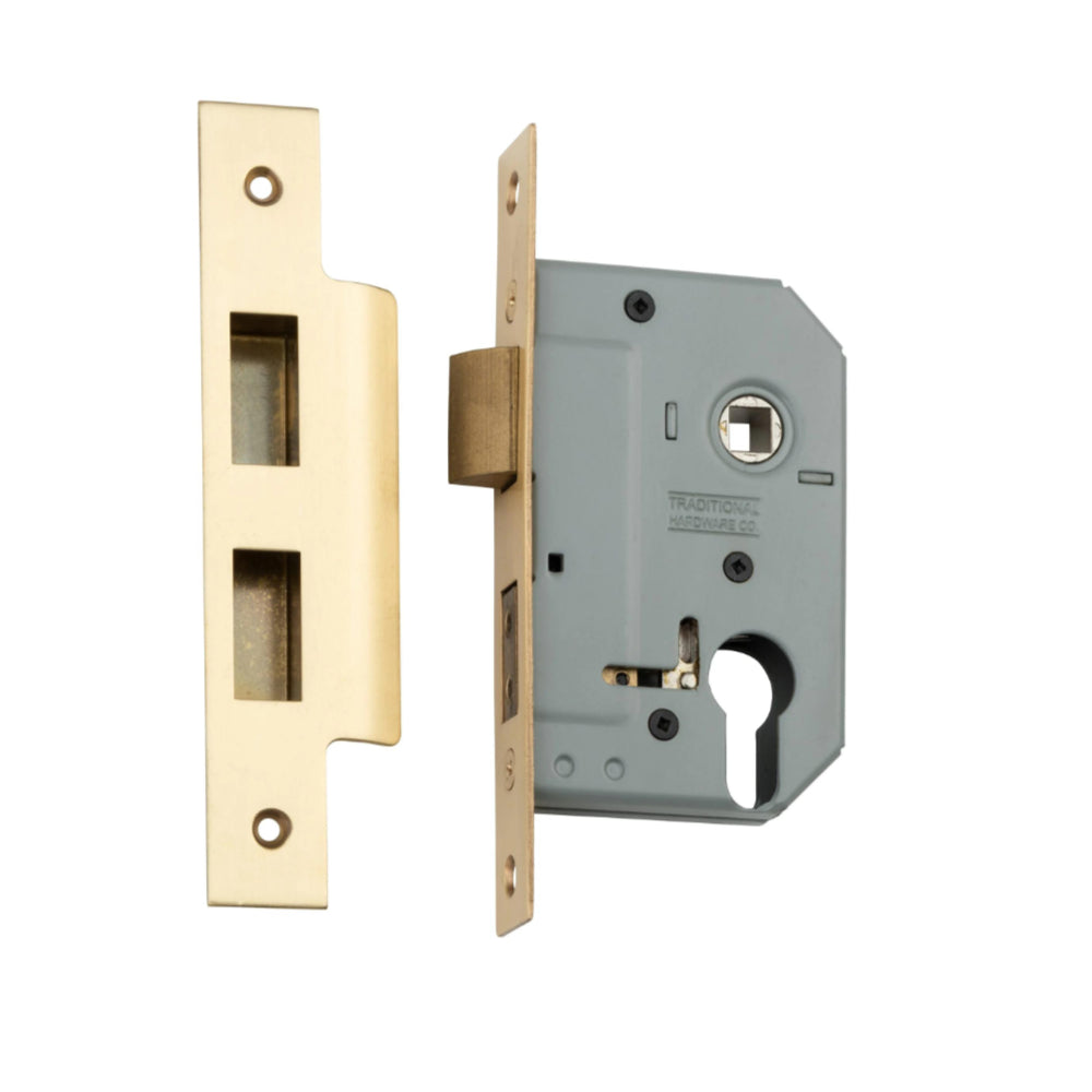Mortice Lock Euro Satin Brass CTC47.5mm Backset 46mm in Satin Brass