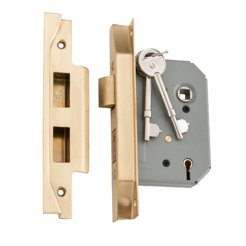 Mortice Lock 5 Lever Rebated Satin Brass CTC57mm Backset 46mm in Satin Brass