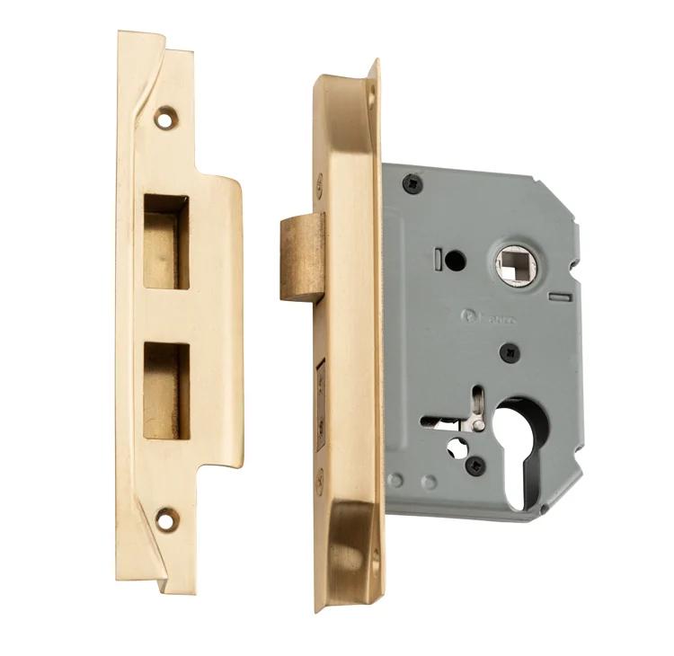 Mortice Lock Euro Rebated Satin Brass CTC47.5mm Backset 57mm in Satin Brass