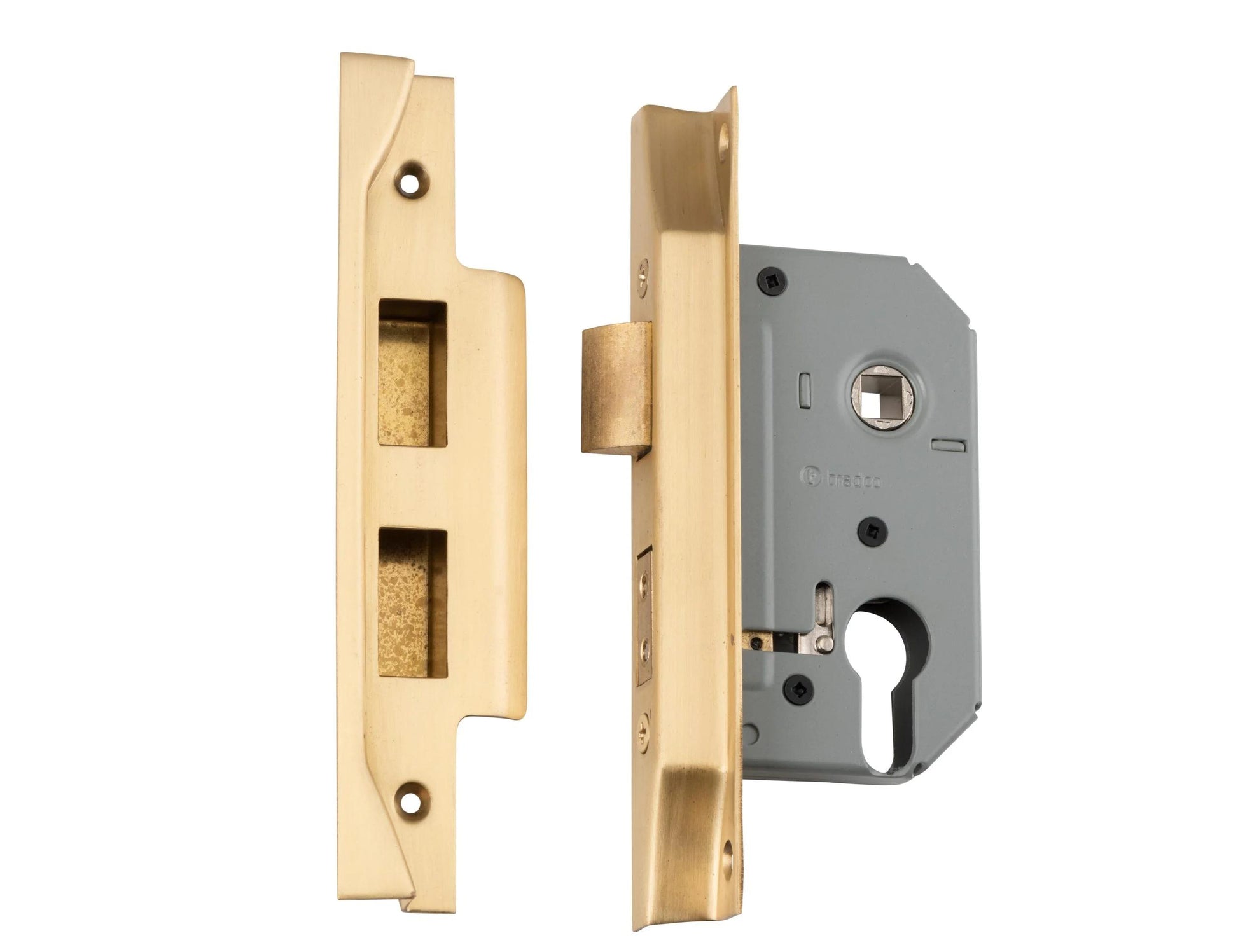 Mortice Lock Euro Rebated Satin Brass CTC47.5mm Backset 46mm in Satin Brass
