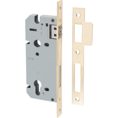 Mortice Lock Roller Euro Polished Brass CTC85mm Backset 45mm in Polished Brass