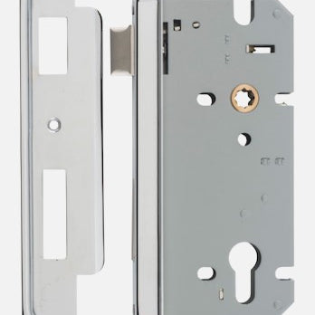Rebated Mortice Lock Euro Polished Chrome CTC85mm Backset 60mm in Polished Chrome