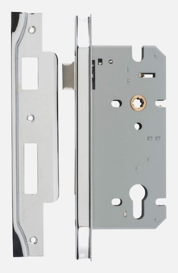 Rebated Mortice Lock Euro Polished Chrome CTC85mm Backset 60mm in Polished Chrome