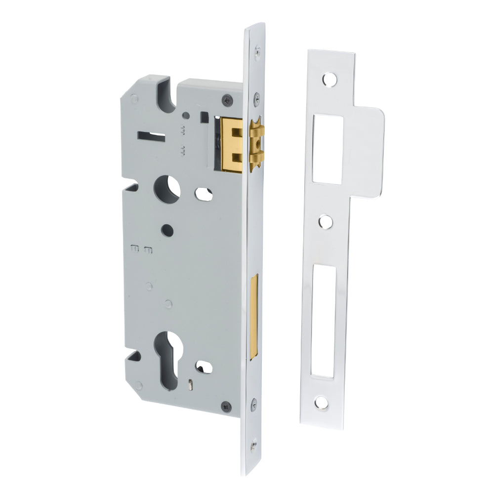 Iver Euro roller mortice lock 85mm CTC with 45mm backset, architectural hardware for secure door locking.