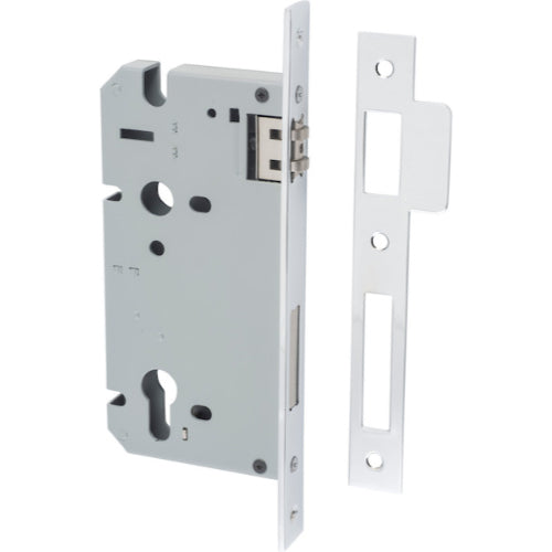Iver Euro roller mortice lock with 85mm CTC and 60mm backset, showing the metal lock body and latch mechanism.