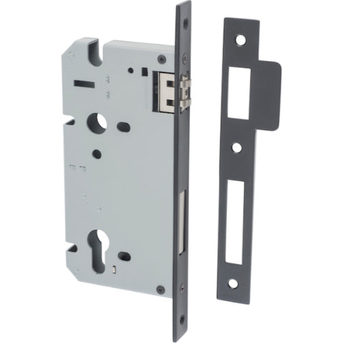 Iver Euro Roller Mortice Lock 85mm CTC with 60mm Backset, showcasing the black architectural hardware lock with keyhole and latch.