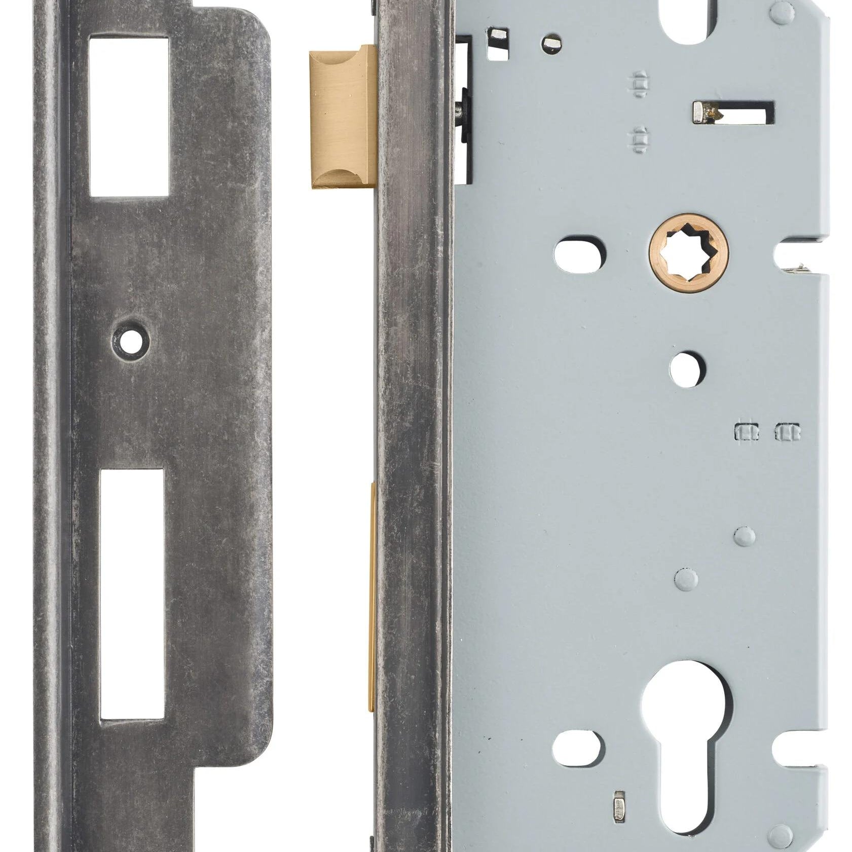 Mortice Lock Euro Rebated Distressed Nickel CTC85mm Backset 60mm in Distressed Nickel