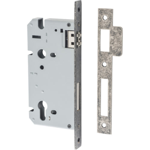 Iver Euro roller mortice lock with 85mm CTC and 60mm backset, showing the brass finish and locking mechanism.