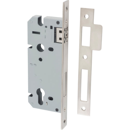 Iver Euro Roller Mortice Lock 85mm CTC with 45mm backset, showing the lock body and bolt for architectural hardware.