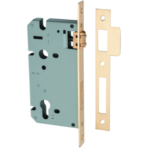 Iver Euro Roller Mortice Lock 85mm CTC with 60mm backset, architectural hardware in a close-up image showing lock details