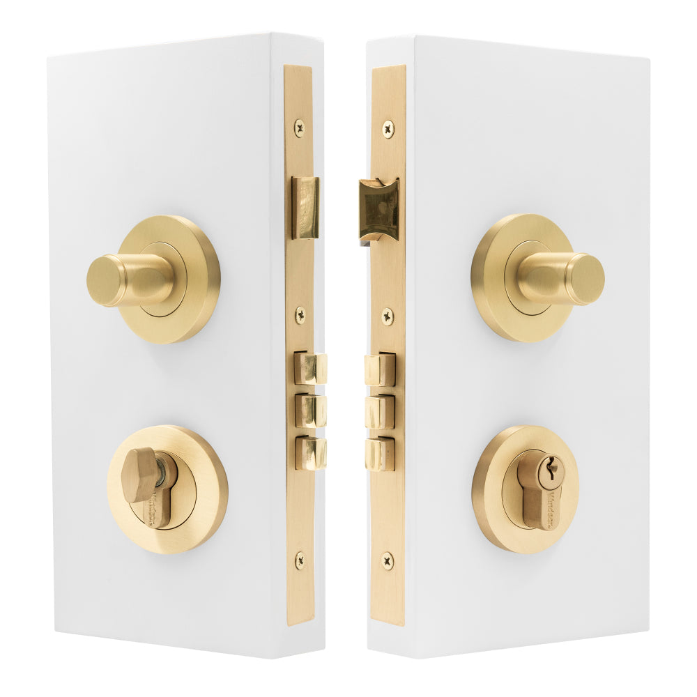 NIDO - Double Turn Lock Kit - Plain in Unlacquered Satin Brass
