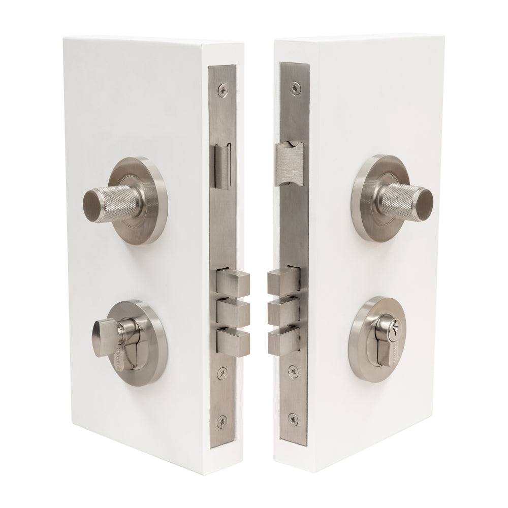 NIDO - Double Turn Lock Kit - Diamond Knurl - Keyed Alike (KA) in Brushed Nickel