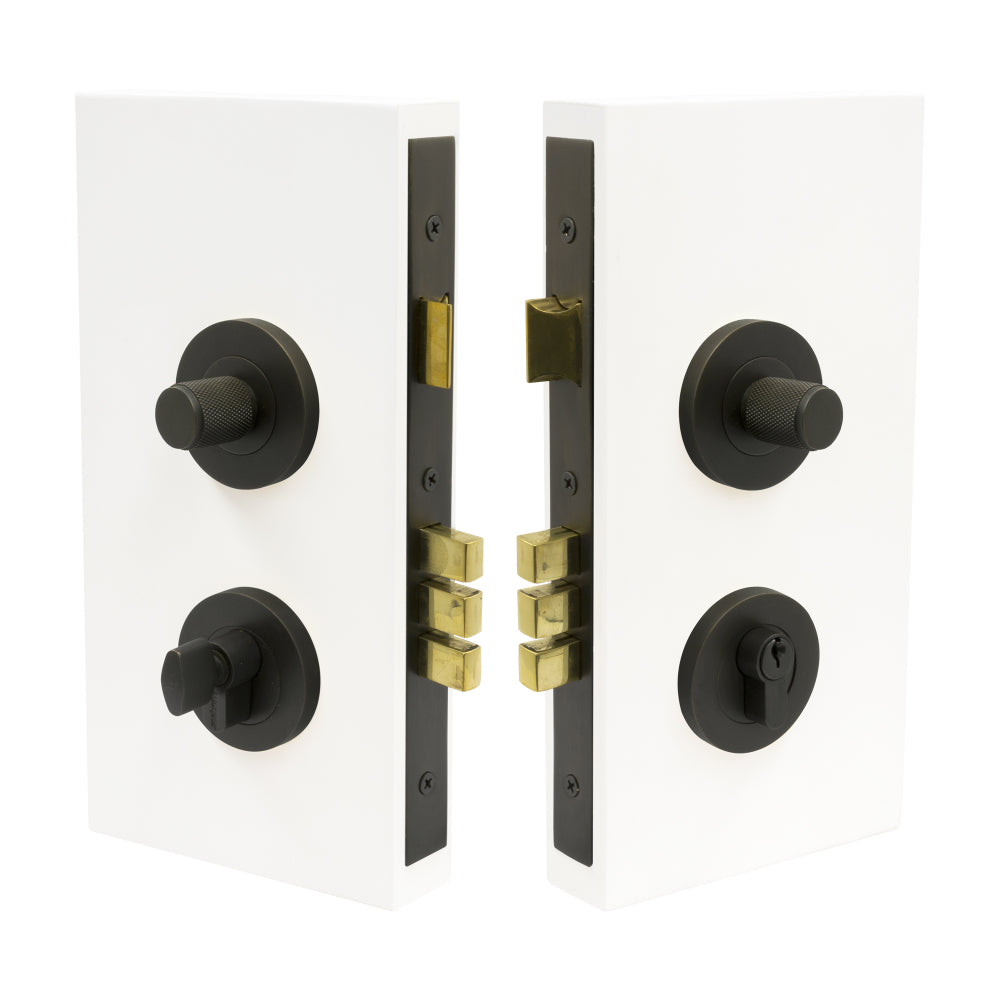NIDO - Double Turn Lock Kit - Diamond Knurl - Keyed Alike (KA) in Dark Roman Brass