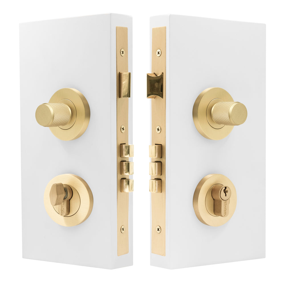 NIDO - Double Turn Lock Kit - Diamond Knurl - Keyed Alike (KA) in Unlacquered Satin Brass