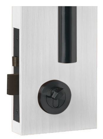 Zanda Round Roller Lock Kit for architectural hardware, black finish, includes lock mechanism and mounting components.