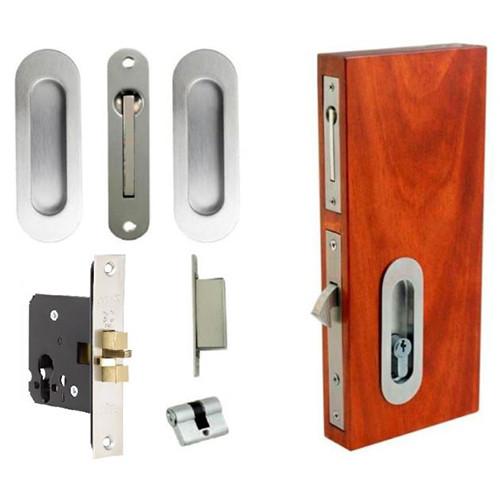 Oval Style Euro Sliding Lock Kit, 120 x 40mm in Satin Stainless