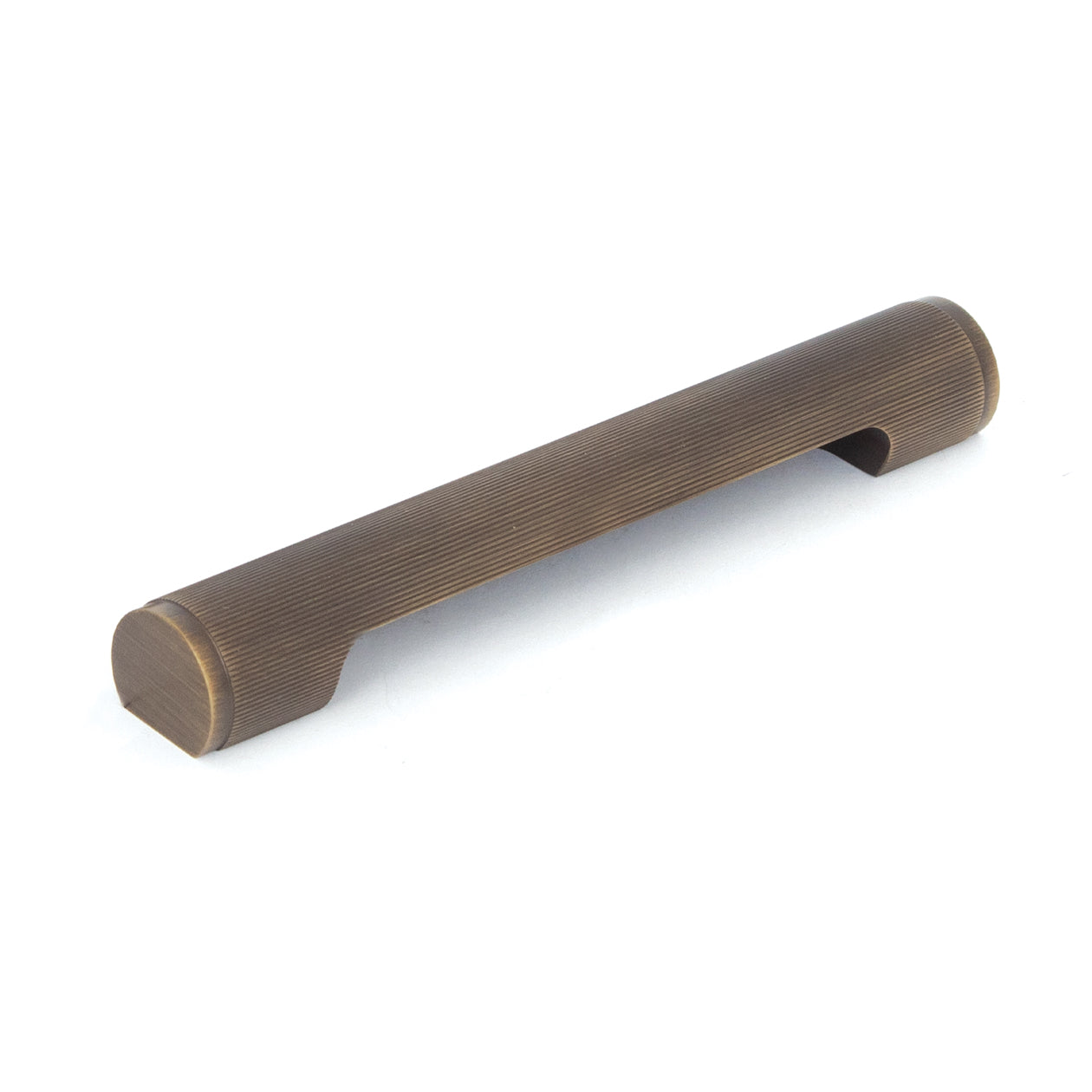 Momo MANHATTAN cabinet pull handle in brushed nickel finish mounted on a cabinet door.