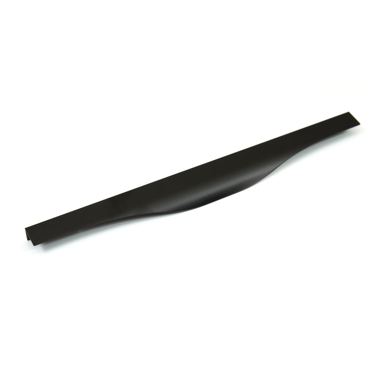 Momo NOMA LIP cabinet pull in brushed metal with sleek, modern design, mounted on a cabinet door.