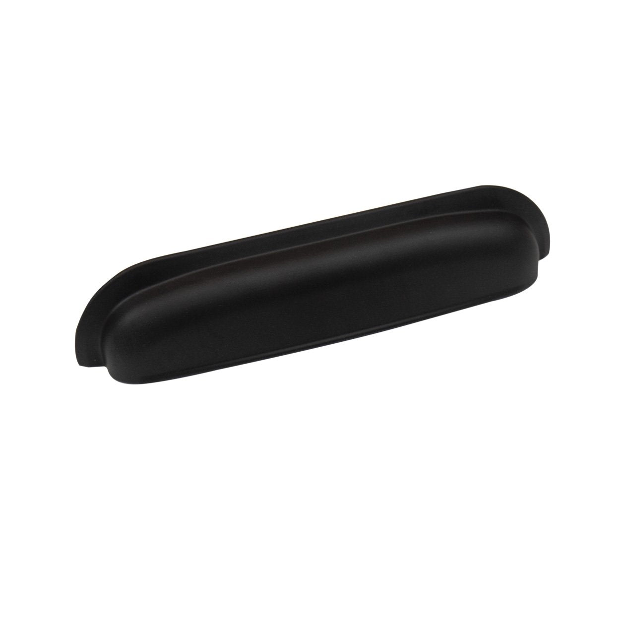 Momo New Hampton large cup pull cabinet handle in black finish, featuring a classic design for furniture hardware.