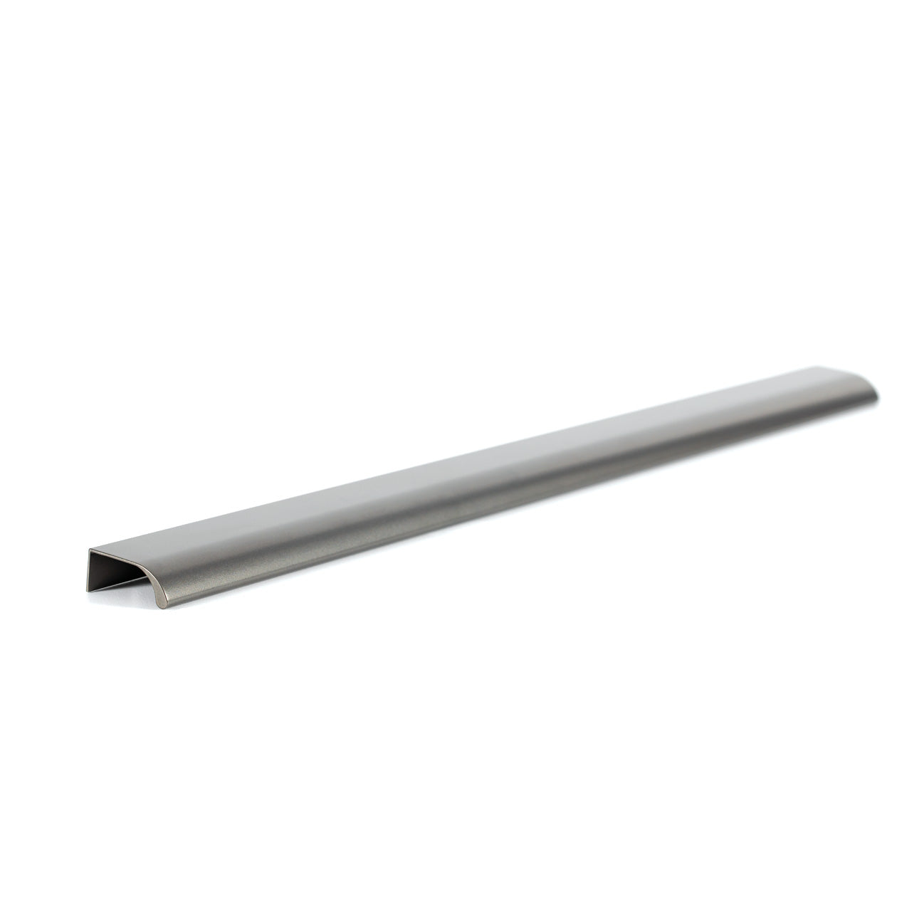 Momo ONA Edge Pull in matte gray finish, showcasing sleek modern handle design for cabinets and furniture.
