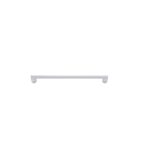 Iver Baltimore cabinet pull, architectural hardware in brushed metal finish, mounted on a cabinet door.