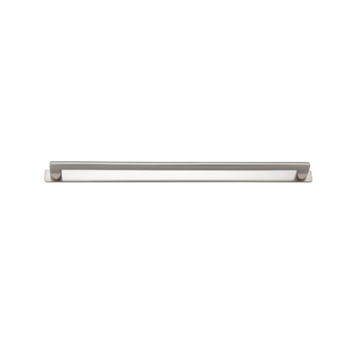 Iver Baltimore Cabinet Pull with Backplate, architectural hardware, showing a sleek metal handle attached to a cabinet door.