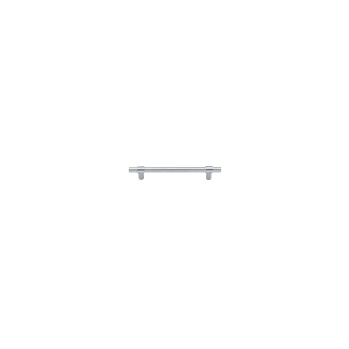 Iver Helsinki cabinet pull handle with a sleek, modern design, made of metal, mounted on a light-colored wooden cabinet.