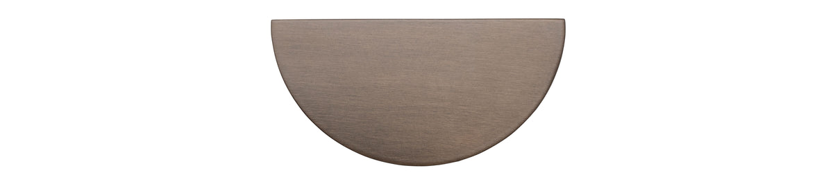 Iver Osaka half moon lip cabinet pull in architectural hardware style, showing a sleek, brushed metal finish with a modern half moon design.